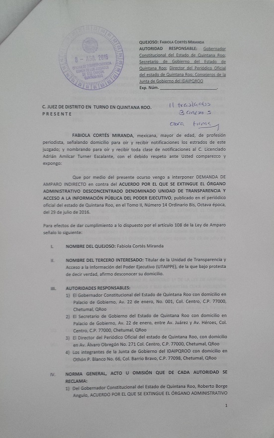 Se interpone Amparo contra acuerdo de Roberto Borge que extingue Unidad de Transparencia